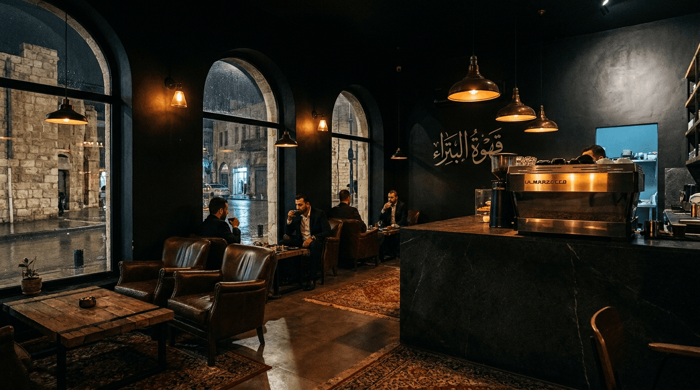 The Dimitri's coffee room at night